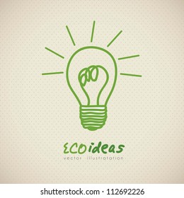 sketch of green light bulb, ecological concept, vector illustration