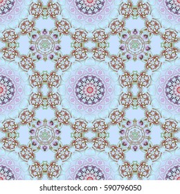Sketch in green and purple colors. Vector illustration. Vivid repeating floral - For easy making seamless pattern use it for filling any contours.