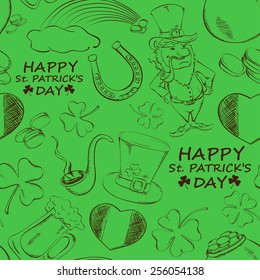 Sketch green St. Patrick's day seamless pattern