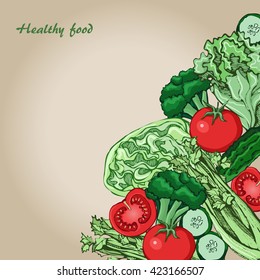 sketch of green vegetables, vector set