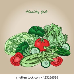 sketch of green vegetables, vector set