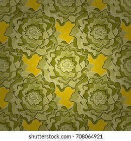 Sketch in green, yellow and brown colors. Seamless vector beautiful bright flowers for, postcard, flyer or wedding invitation, wallpaper, wrapping paper, background.