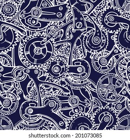 Sketch grunge cogwheel gears mechanisms engineers seamless pattern vector illustration