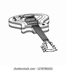 Sketch of Guitar. Guitar icon. Guitar line drawing. Outline of guitar vector