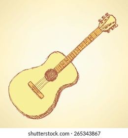 Sketch guitar musical instrument in vintage style, vector