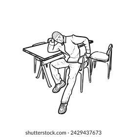Sketch guy boy man with jacket and shoes laying relax on table and chair white Background vector modern illustration