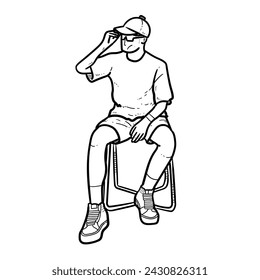Sketch Guy niño hombre sentado relajarse en la silla blanca Ilustración moderna de vector de fondo