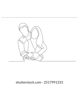 Sketch of guy and girl hugging on white background, isolated. Sketch young couple, boy and girl, guy hugs a girl.
