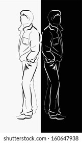 Sketch of a guy on a white-black background. Vector