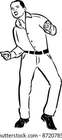 sketch of a guy in a shirt singing and dancing