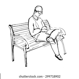 sketch of guy sitting on a bench