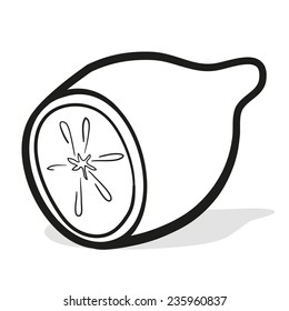 Sketch of half of lemon. A children's sketch. Juicy fruit