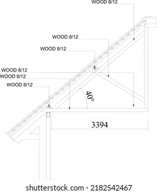 sketch of half wooden stance for the roof truss with a slope of 40 degrees and a span of 4 meters