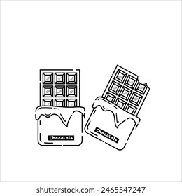 sketch half-opened chocolate bar and a bitten chocolate isolated on a white background
