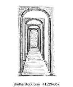 Sketch of hall. Hand drawn interior illustration
