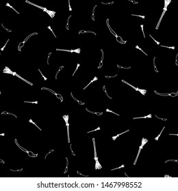 Sketch Halloween brooms seamless outline. Halloween brooms seamless outline in a hand-drawn style. October harvest background. Vector freehand set. Vector illustration