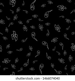 Sketch Halloween ghost seamless outline. Halloween ghost seamless outline in a hand-drawn style. October harvest background. Vector freehand set. Vector illustration.