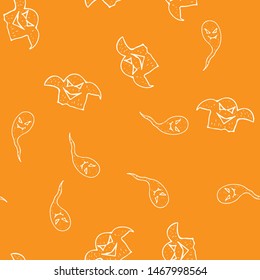 Sketch Halloween ghost seamless outline. Halloween ghost seamless outline in a hand-drawn style. October harvest background. Vector freehand set. Vector illustration.