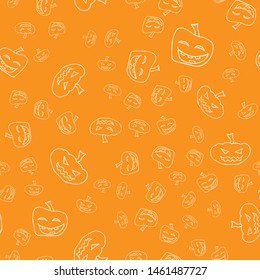 Sketch Halloween pumpkin seamless outline. Halloween pumpkin seamless outline in a hand-drawn style. October harvest background. Vector freehand set. Vector