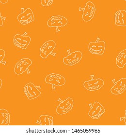 Sketch Halloween pumpkin seamless outline. Halloween pumpkin seamless outline in a hand-drawn style. October harvest background. Vector freehand set. Vector