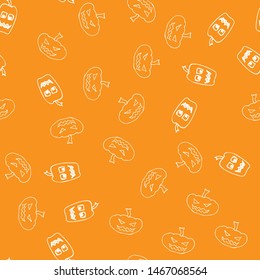 Sketch Halloween pumpkin seamless outline. Halloween pumpkin seamless outline in a hand-drawn style. October harvest background. Vector freehand set. Vector