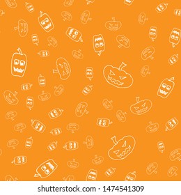 Sketch Halloween pumpkin seamless outline. Halloween pumpkin seamless outline in a hand-drawn style. October harvest background. Vector freehand set. Vector illustration.