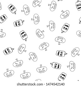 Sketch Halloween pumpkin seamless outline. Halloween pumpkin seamless outline in a hand-drawn style. October harvest background. Vector freehand set. Vector illustration.