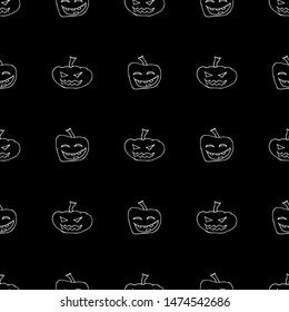 Sketch Halloween pumpkin seamless outline. Halloween pumpkin seamless outline in a hand-drawn style. October harvest background. Vector freehand set. Vector illustration.