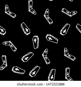 Sketch Halloween tombstone and coffin seamless outline. Halloween tombstone and coffin seamless outline in a hand-drawn style. October harvest background. Vector freehand set