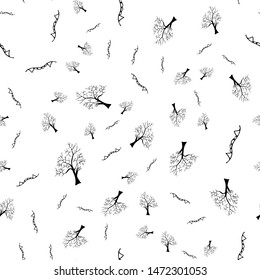 Sketch Halloween trees and vampire teeth seamless outline. Halloween trees and vampire teeth seamless outline in a hand-drawn style. October harvest background. Vector freehand set
