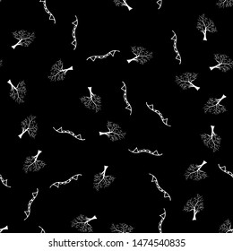 Sketch Halloween trees and vampire teeth seamless outline. Halloween trees and vampire teeth seamless outline in a hand-drawn style. October harvest background. Vector freehand set