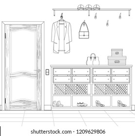 Sketch of the hallway. Plan a hallway. Illustration of a modern sketch of a hallway.