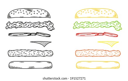 sketch of the hamburger on white background