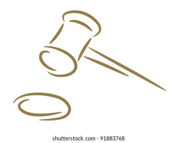 The sketch of a hammer of the judge a gold brush