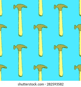 Sketch hammer in vintage style, vector seamless pattern