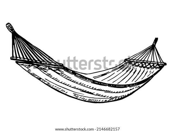 Sketch Hammock Icon symbol of summer vacation\
and Relaxation on Resort. Thin line black hammock relaxing icon,\
vector illustration. Holidays concept isolated stroke on white\
background
