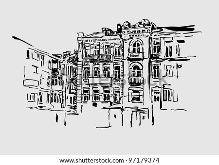 sketch hand drawing artistic picture of Kiev historical building. My own artwork. Imagine de stoc © 