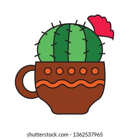 sketch hand drawing cactus, Indian tradition kalamkari style, vector illustration