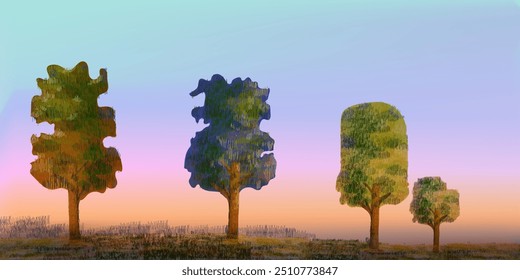 Sketch hand drawing of countryside, scenery landscape line art rough vector illustration. Meadow green grass small hills. Vintage old style.