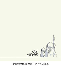 Sketch Hand Drawing Mosque Illustration Line Art Celebrate Eid Al Adha Background