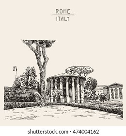 sketch hand drawing of Rome Italy famous cityscape, travel card, vector illustration