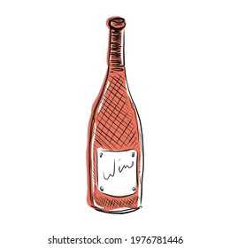 Sketch hand drawing vector illustration of red wine. vector illustration drawn by hand is isolated on a white background. for posters, T-shirts, menu design and banners