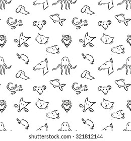 sketch hand drawn animals seamless pattern