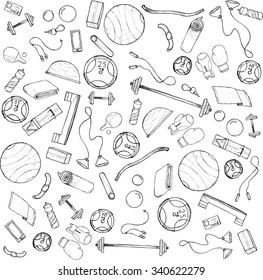 Sketch hand drawn background with accessories for fitness vector