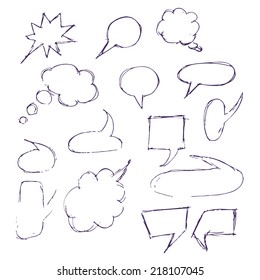 Sketch hand drawn bubble speech isolated on white background. Speech bubbles set. Hand drawing sketch.