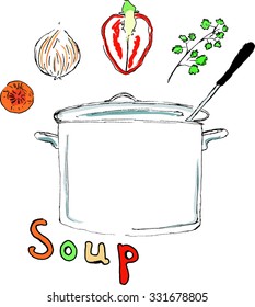 Sketch hand drawn carrot onion paprika parsley Soup hand drawn colored recipe vector