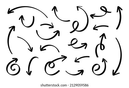 Sketch hand drawn doodle simple black curve abstract line arrows icon design set collection vector.  Pointer direction sketch symbol.
