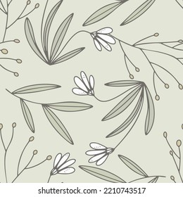 Sketch Hand Drawn Doodle Simple Abstract Floral Seamless Pattern 