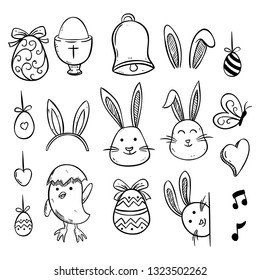 sketch or hand drawn of easter icons collection