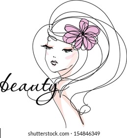 sketch hand drawn womanÃ¢Â?Â?s face, make up girl fashion and beauty illustration